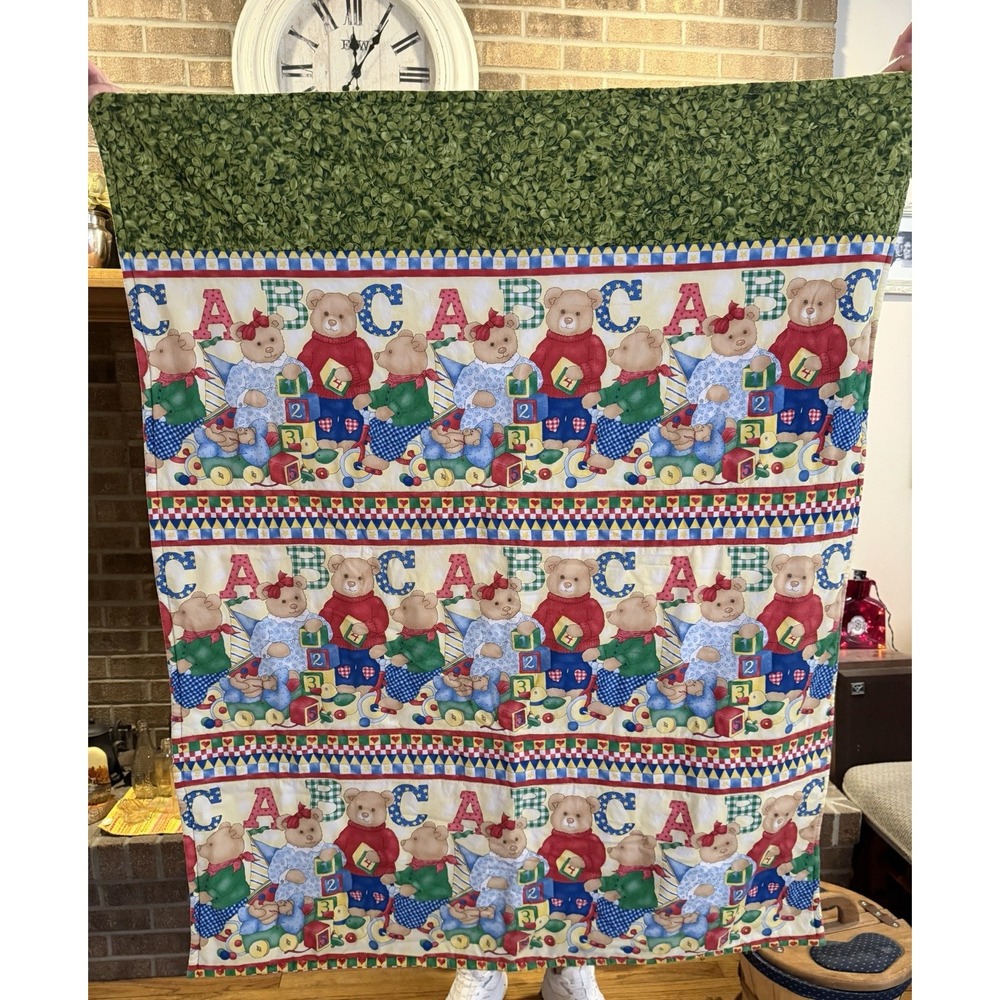 🧸 Handmade Quilted Baby Blanket / Throw – ABC Bears – 44" x 38" 🔤